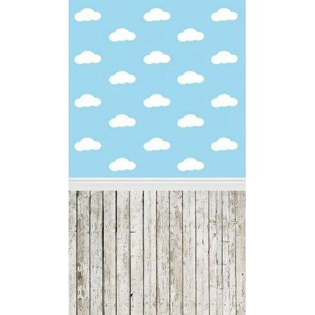 Image of MOHome 5x7ft Photo Backdrop Printed Photography Backgrounds Cloud Patterns and Wooden Floor Backdrop