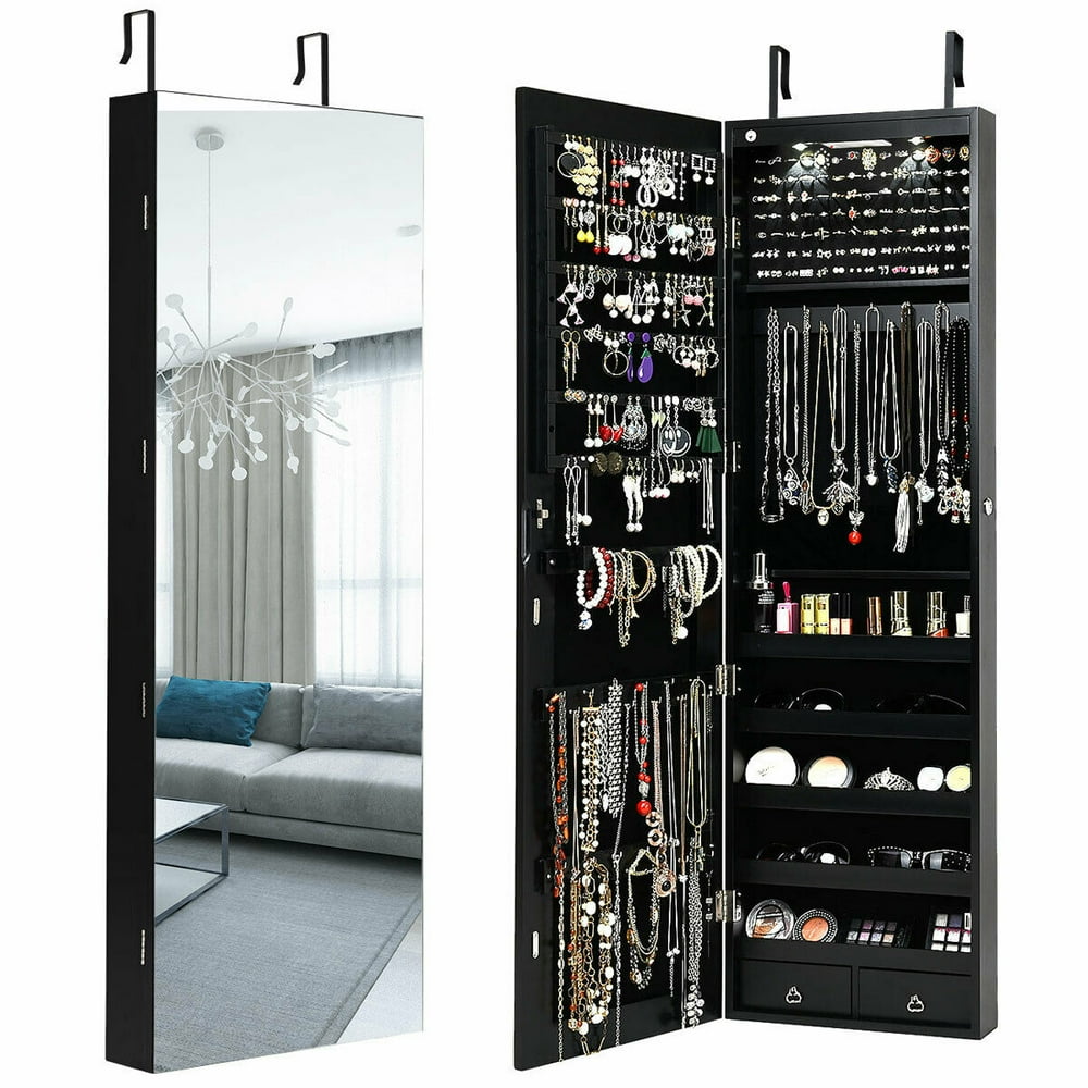 Gymax Wall & Door Mounted Mirrored Jewelry Armoire Storage
