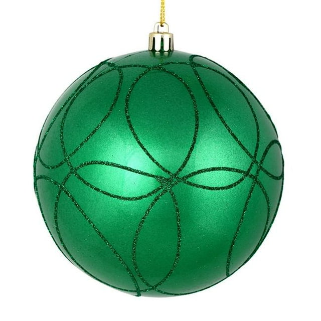Vickerman N182644D 6 in. Seafoam Green Candy Ball Ornament with Circle Glitter Pattern 3 per Bag