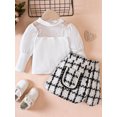 thumbnail image 3 of Wassery Kids Girl 2 Piece Skirt Outfit Toddler Girl Long Sleeve Mesh Patchwork Tops and Elastic Plaid A-Line Skirt Set 6M 12M 18M 24M 3T 4T Baby Girls Fall Clothes, 3 of 9