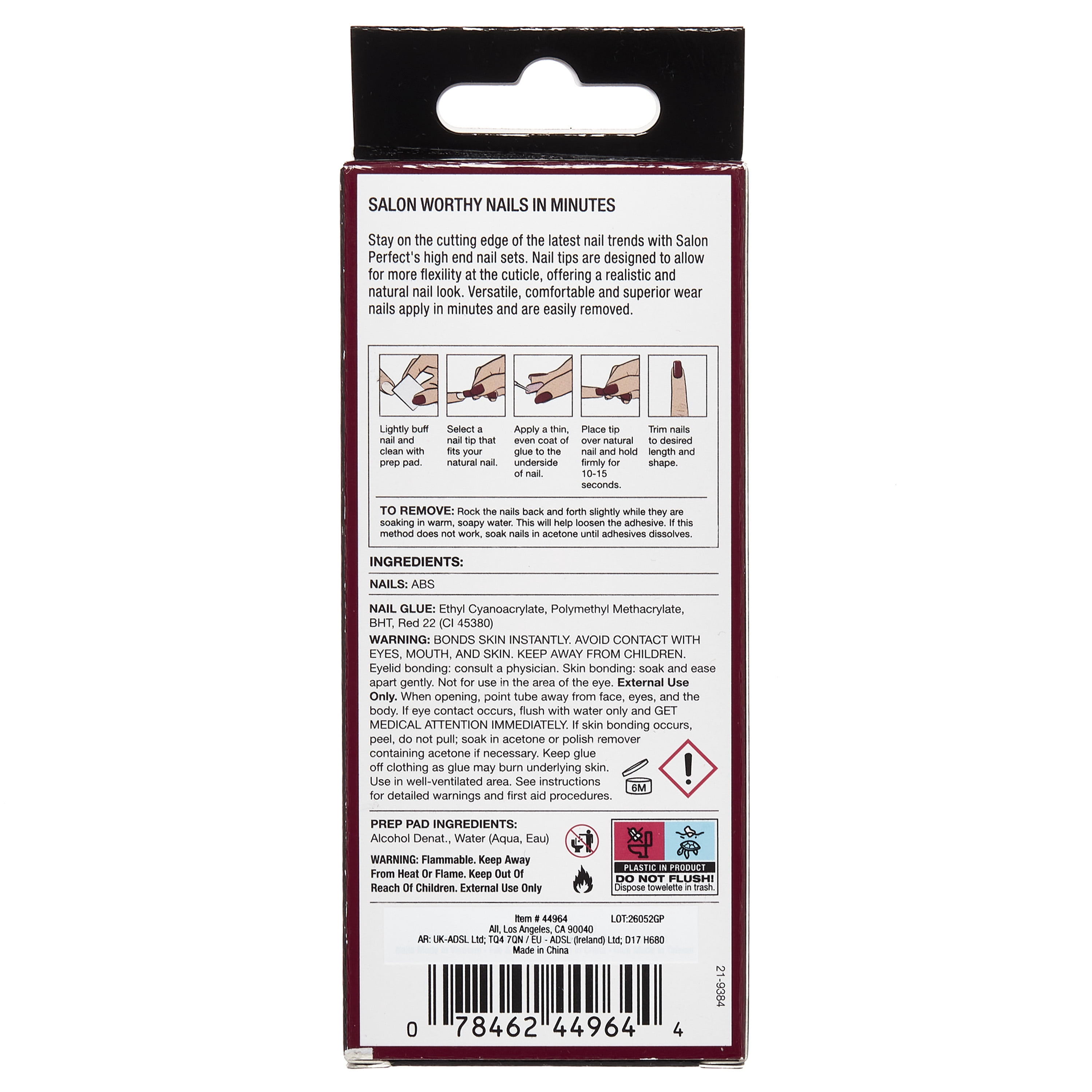 Salon Perfect Halloween Thrill Medium Almond Press-On Nails with Glue & File, Black French, 30 Pieces