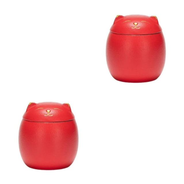 kurtrusly Bocaux en Céramique Grande Capacité Mignons pour Grand Application Forme de Chat Pots à Thé en Céramique Forme de Chat Pots de Rangement Rouge 500ml 2ensemble