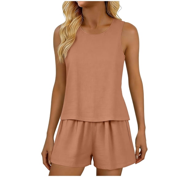 FNFYFH Cotton Pajamas for Women Set 2 Piece Short Sets Summer Tank Top Matching Shorts Lounge Set