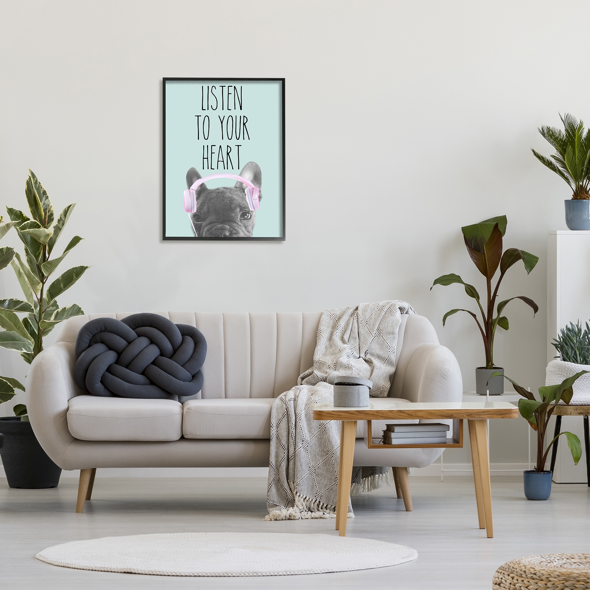 Stupell Industries Listen To Your Heart Phrase Headphones French Bulldog, 24 x 30, Design by Sd Graphics Studio