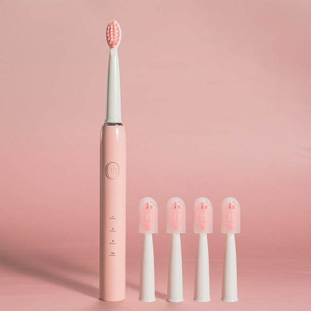 Fiudx Cepillo de Dientes Portátil, Carga Usb, Resistencia Al Agua Ipx7, 4 Cabezales de Repuesto, 3 Modos de Limpieza, Ideal para Viajes y Uso Doméstico, Cerdas Suaves, Batería de Larga Duración, Rosa