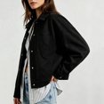 thumbnail image 5 of vdgthytj Jackets for Women Snap Button Lapel Collar Long Sleeve Cropped Fashion Fall Casual Outerwear with Chest Pockets(Small,Black), 5 of 9