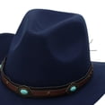 thumbnail image 5 of Povozer Kids Girls Boys Cowboy Cowgirl Hat Western Wide Brim Felt Fedora Hat with Buckle Belt,Size 3-8 Years,Navy, 5 of 5