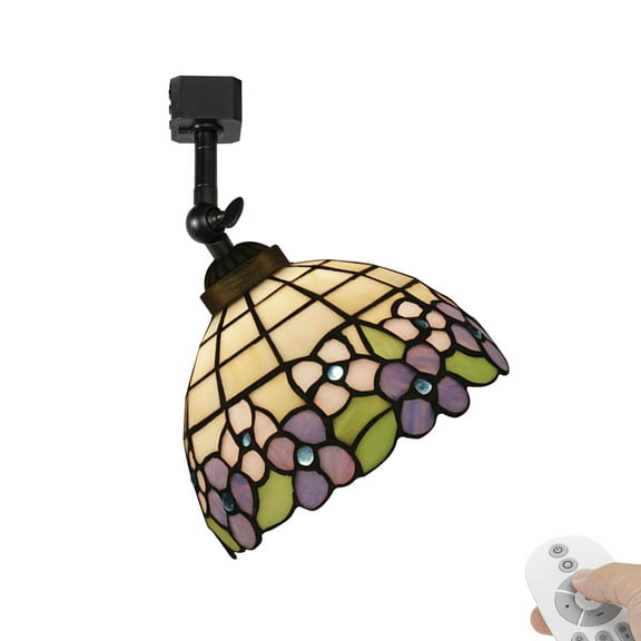 KAYYELAMP Dimmable J-Type Track Head Lighting Adjustable Angle Tiffany Ceiling Light Purple Flower Pattern Glass Handmade Antique Track Light Fixture For Gallery Mirror Front(No Track)