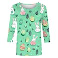 thumbnail image 4 of Cavosen Happy Easter Womens 3/4 Length Sleeve Tops Crew Neck Summer Bunny Eggs Print Pullover Blouse Holiday Shirts Vacation Festival Tee Shirts Loose Dressy T Shirts Green XL, 4 of 5