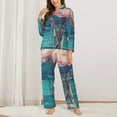 thumbnail image 3 of Kll Flowers In Glass Vase Print Women'S Long Sleeve Pajamas With Pants Sleepwear Loungewear 2 Set-Small, 3 of 9