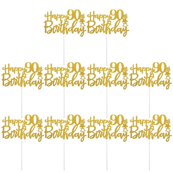 LEORX 10Pcs Glitter Golden 90th Birthday Cake Decorative Picks for Cupcakes