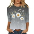thumbnail image 2 of Xyxonk Womens 3/4 Sleeve Tops Casual Vintage Sunflower Printed Shirt Oversized Crew-Neck Tunic Top Summer Three Quarter Length T Shirt Clothes Women's Blouses Gray L, 2 of 3