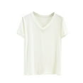 thumbnail image 2 of ylioge Cotton T Shirts for Women Short Sleeve V Neck Tees Tops Womens Casual Solid Color Pullover Stretchy Basic Going-Out Loungewear Tshirts Shirt, 2 of 4