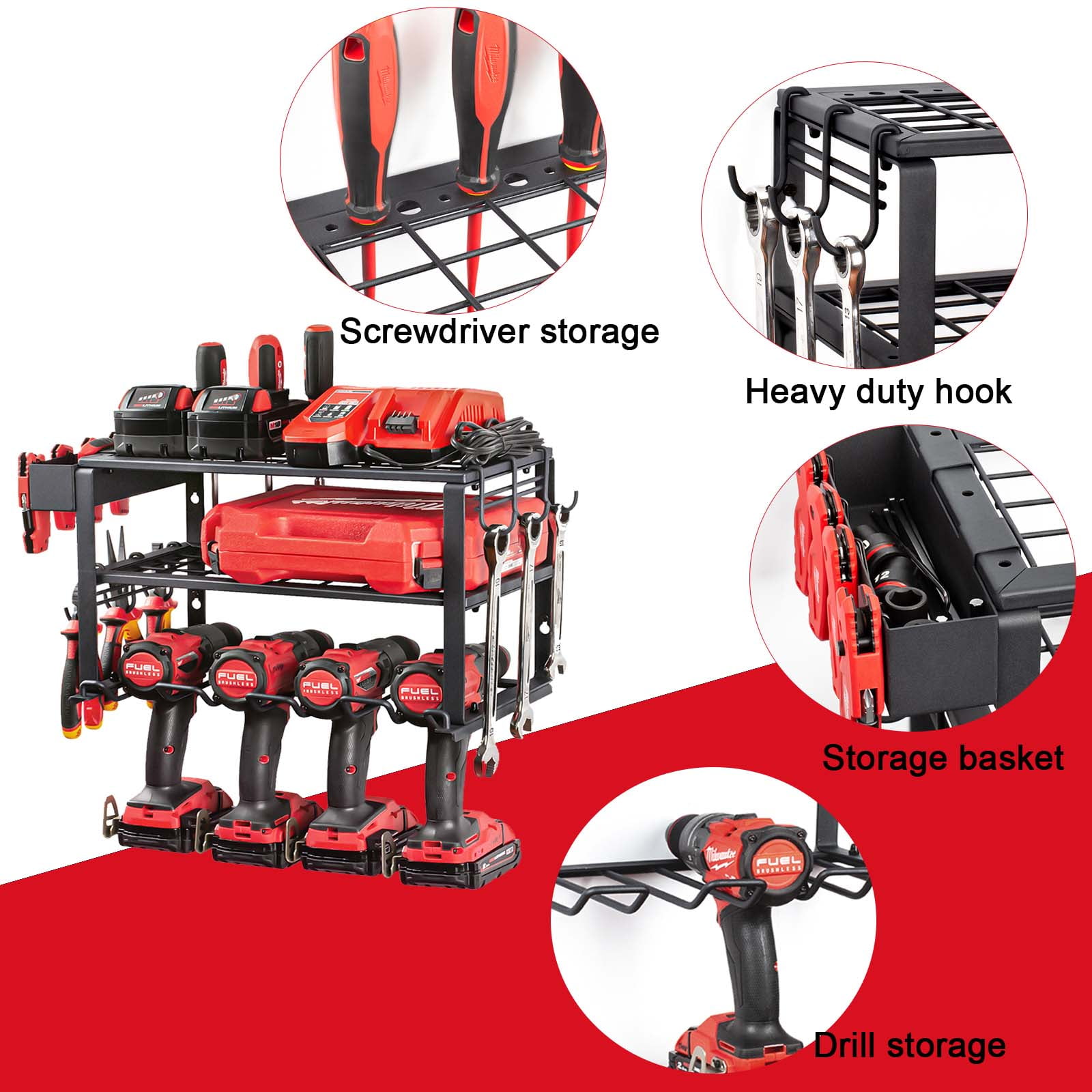 TreeLen Power Tool Organizer Wall Mount, 3 Layers Heavy Duty Drill Holder Suitable for Garage, Workshop and Warehouse