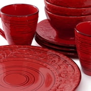 Malibu Ocean Bloom 16-Piece Stoneware Dinnerware Set, Red