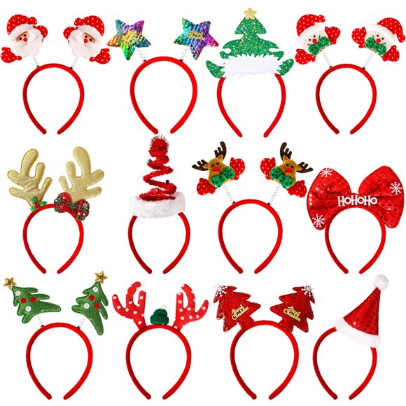 Mgparty 12 Piezas Diademas De Navidad Fiestas De Navidad Favores Suministros De Decoración Regalos De Navidad Fotomatón Árbol De Navidad Muñeco De Nieve Astas De Reno Gorro De Papá Noel