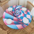 thumbnail image 2 of Twisted Checkerboard 3D Illusion Round Fitted Tablecloths Table Covers Wipeable Waterproof Elastic for Kitchen Dinning Parties Wedding Picnic Medium Fits 45-50 Inch Table Size, 2 of 5