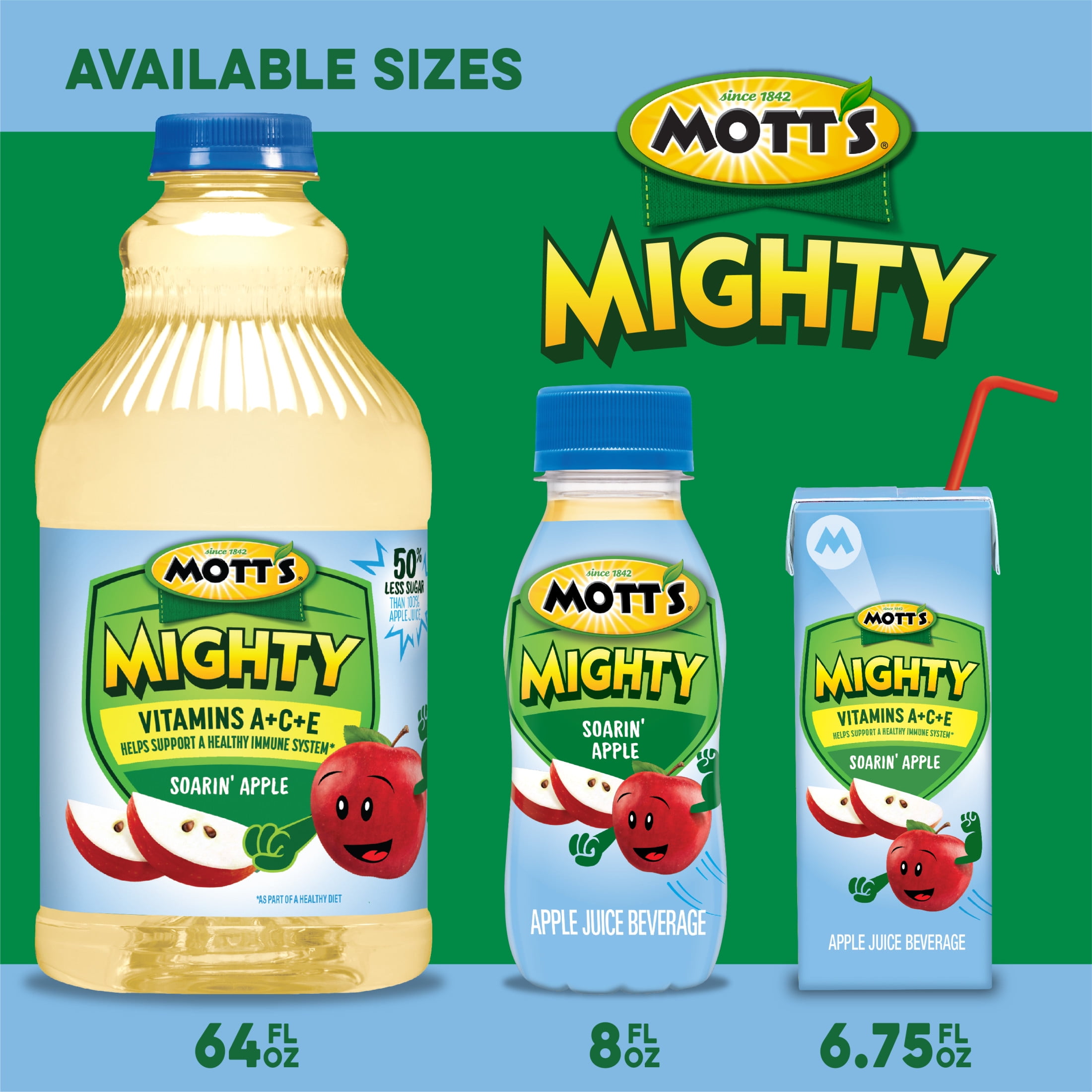 Mott's Mighty Soarin' Apple Juice, 8 fl oz, 6 Count Bottles