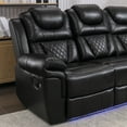 thumbnail image 4 of 3 Pieces Manual Recliner Sofa Sets, a Single Sofa, a Loveseat and a 3-seater Sofa with Center Console and Hide-Away Storage, Faux Leather Home Theater Seat with LED Light for Living Room, Black, 4 of 7