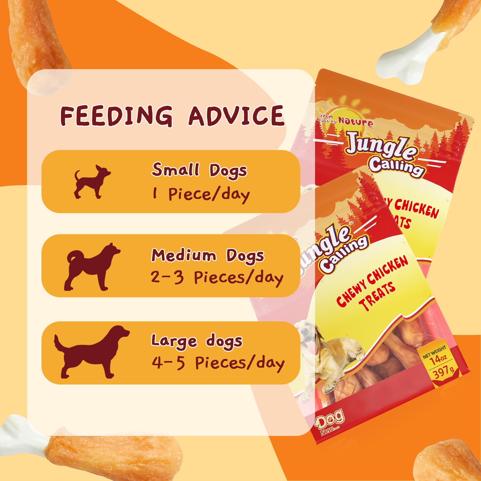 (2 pack) Jungle Calling Chicken Calcium Bone Dog Treats, 14-oz bag