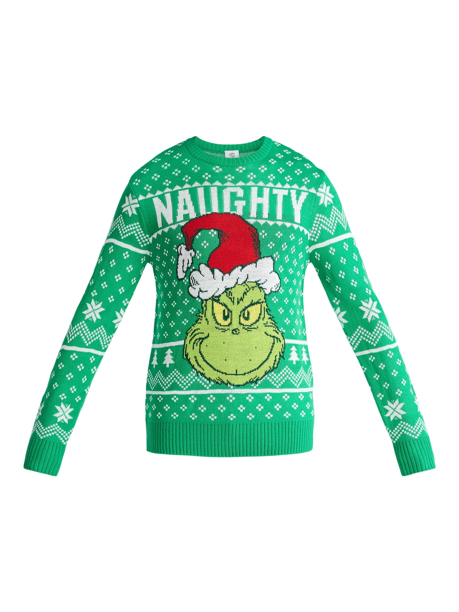 Dr. Seuss Grinch Naughty Men's and Big Men's Holiday Ugly Christmas Sweater, Sizes XS-3XL