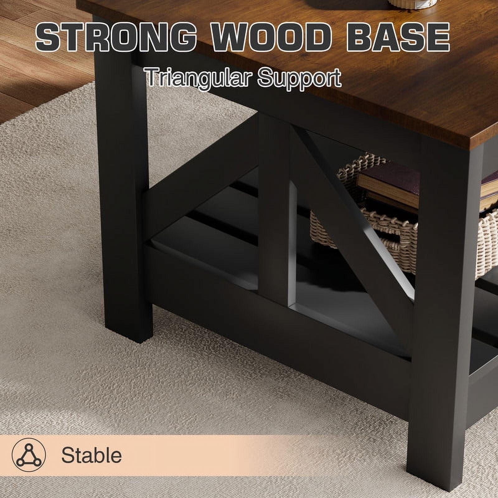 Homall 39" 2-Tier Farmhouse Coffee Table Wood Center Table with Storage Shelf for Living Room, Brown & Black