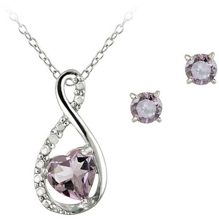 Amethyst Quartz Jewelry Set - 0.9 Carat T.G.W. Amethyst and Diamond Accent Sterling Silver Infinity Pendant and Earring Set, 18