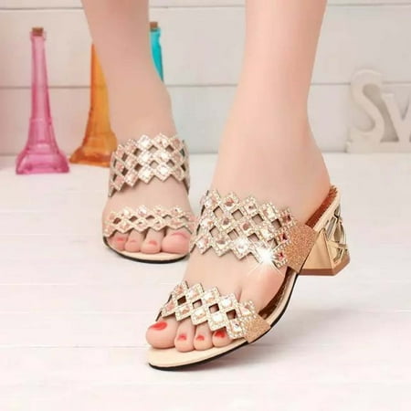 

Egmy Women Summer Flip Flops High Heel Sandals Fat Girls Rhinestone Shoes