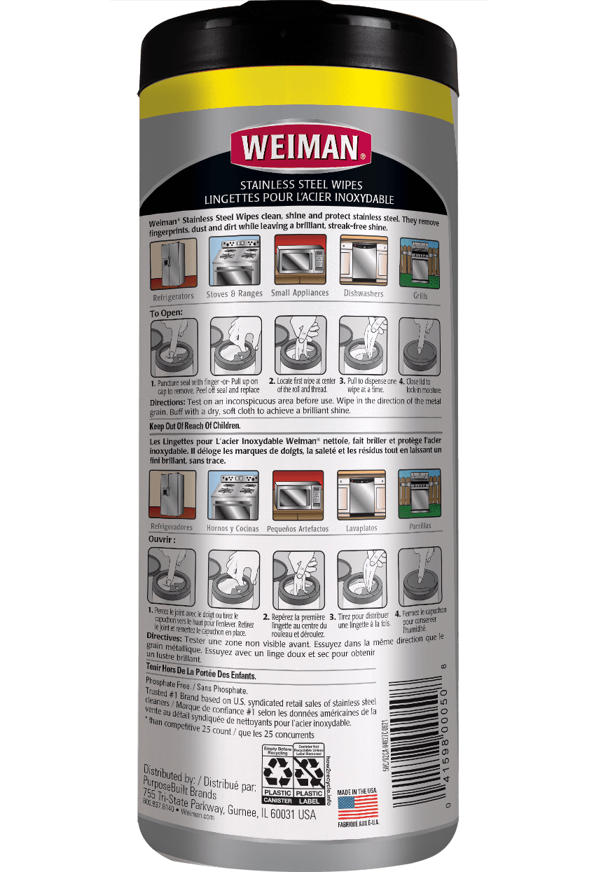 Weiman Stainless Steel Cleaner and Polish Wipes, 30 Count