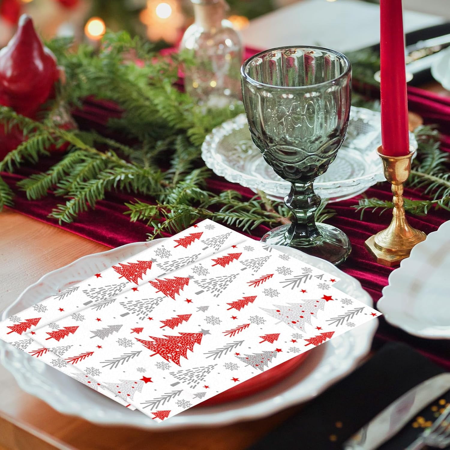 100PCS Christmas Paper Napkins - Dinner Size Bathroom Napkins for Xmas Party, 2-Ply Disposable