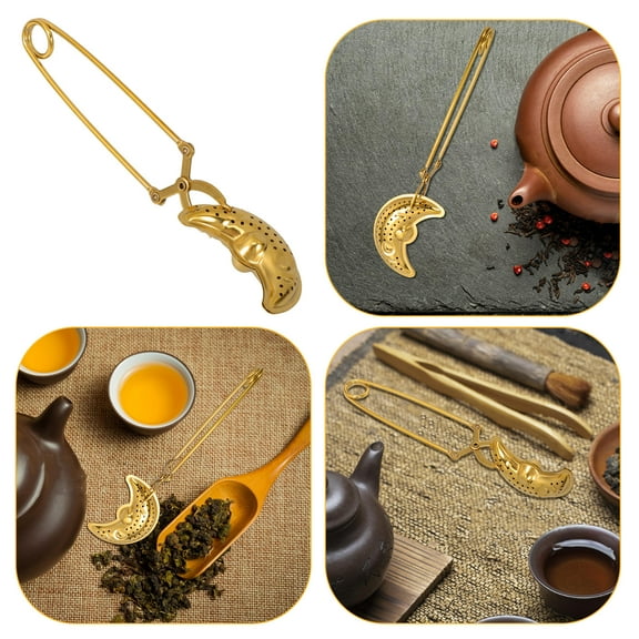 PAMINGONO 1Set Stainless Steel Tea Strainer For Loose Leaf Tea With Elegant Moon Shaped Handle Portable