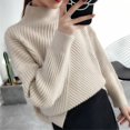 thumbnail image 1 of "Women's  Classic Cardigan Ribbed Knit Stand Collar Pullover Sweater – Cozy Fall/Winter Fashion, Soft Stretchy Fit, Solid Beige", 1 of 3