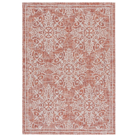 SAFAVIEH Courtyard Sheridan Floral Indoor/Outdoor Area Rug, Red/Ivory, 8' x 10'