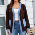 thumbnail image 5 of WRKEKC Cardigan Sweaters for Women Color Block Long Sleeve Open Front Loose Fit Knit Cardigan with Pockets, 5 of 9
