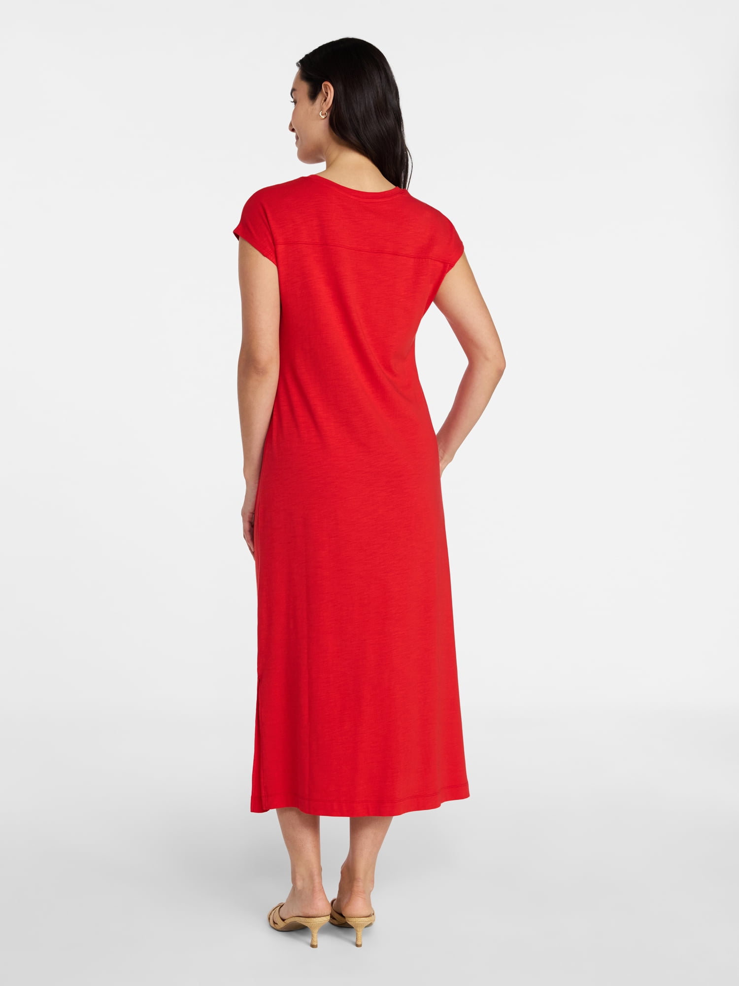 Time and Tru Women's and Women's Plus Side Tie Midi Dress with Dolman Sleeves, Sizes XS-4X