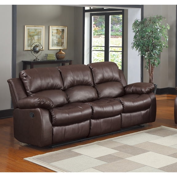 Miekor Furniture Comfortable Double Reclining Sofa 1pc Brown Color Bonded Leather Match Solid Wood Plywood Frame Living Room Furniture MK9985