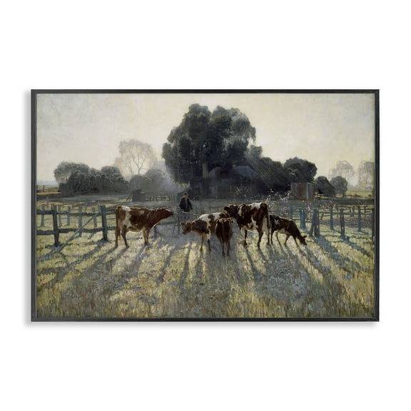 Stupell Industries Elioth Gruner Morning Cows Country Charm Painting Black Framed Art Print Wall Art, 18 x 12