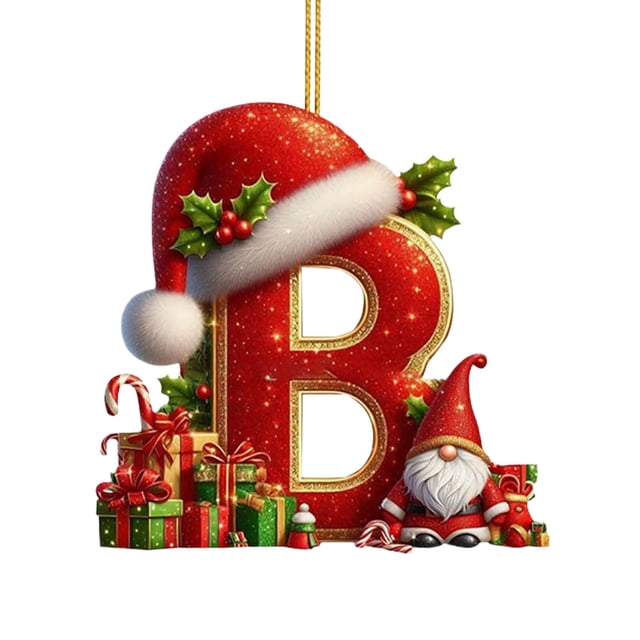 SLYNSHome Christmas Letters Tags Ornament,Red Personalized Alphabet Letters for DIY Crafts Xmas Hanging Monogram Initial Decorations - B