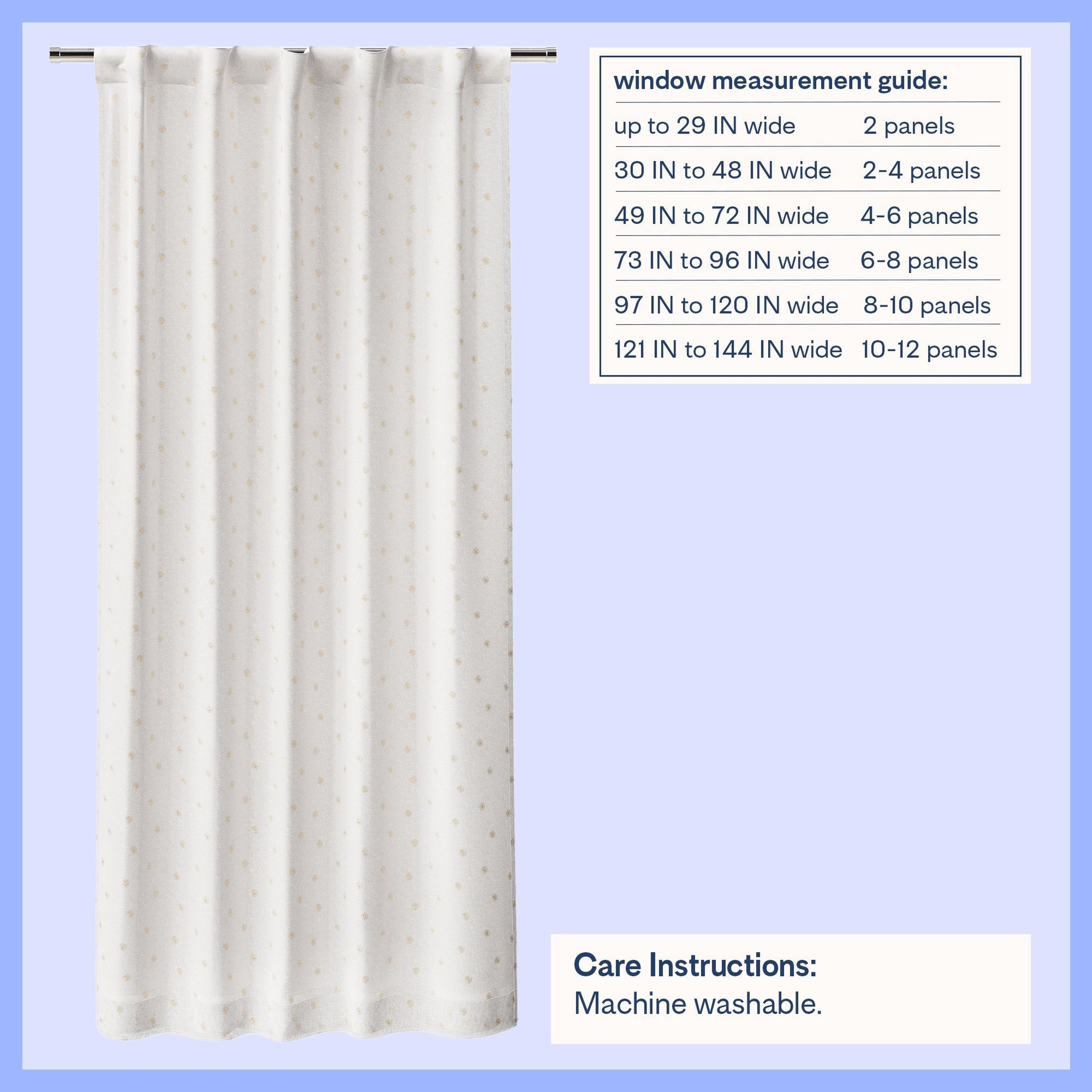 Mainstays Kids White and Metallic Gold Sun Sheer Overlay Blackout Rod Pocket with Back Tabs Single Curtain Panel, 38" W x 63" L