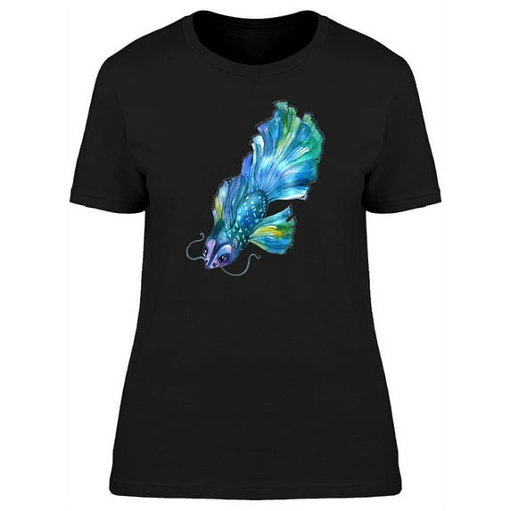Watercolor Blue Tropical Fish T-Shirt Women -Image by Shutterstock, Female Medium