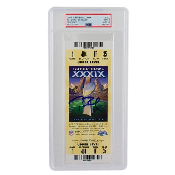 Tom Brady Patriots Signed SB XXXIX Full Ticket Mint 9 Auto 10 PSA