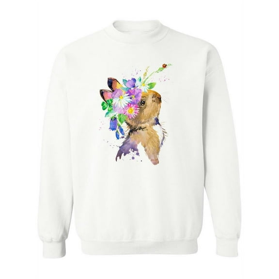 Cute Rabbit Watercolor Sweatshirt Women - Women Sweatshirt, White, 3XL