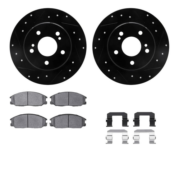 Dynamic Friction Company Front Brake Rotors-Drilled and Slotted-Black with 5000 Advanced Brake Pads includes Hardware 8512-03014