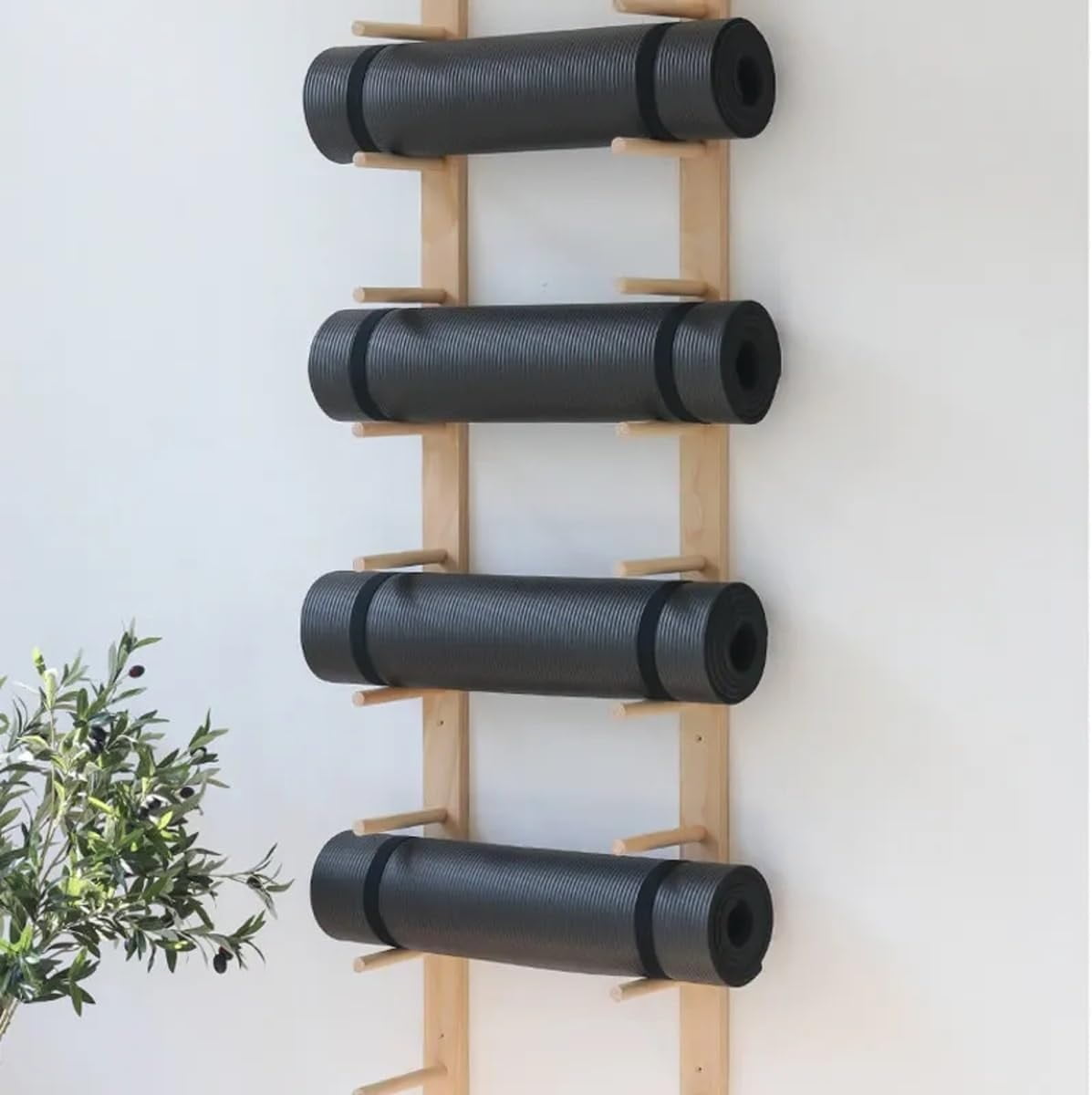 Wooden Yoga Mat Holder Wall Mount, 3 /6/9layer Wall HangingYoga Mat Storage Rack As Shoe Hanger, Yoga Mat Organizer, Or Gym Shelf For Home Gym