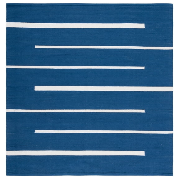 SAFAVIEH Montauk Oswald Geometric Striped Cotton Area Rug, Navy/Ivory, 6' x 6' Square
