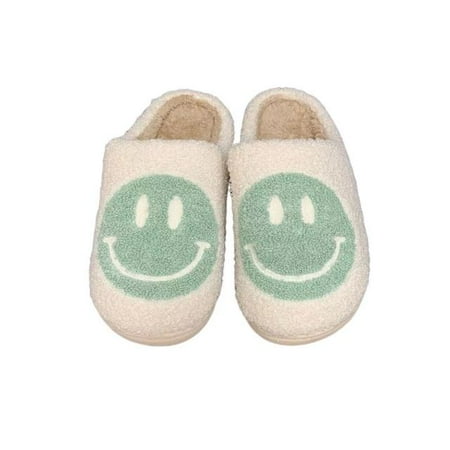

Big Smiley Furry Slippers for Women House Couples Men Fluffy Slides Autumn Warm Plush Bedroom Ladies Cotton Shoes