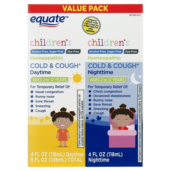 Equate Children's Homeopathic Daytime & Nighttime Cold & Cough Liquid Twin Pack, 4 fl oz