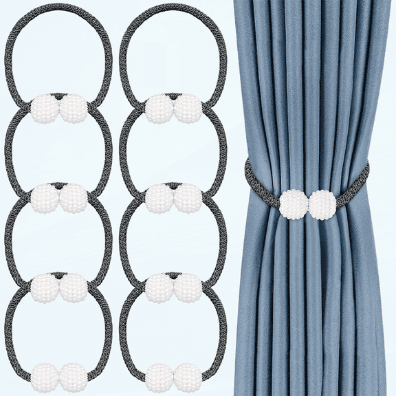 8 Pack Curtain Tiebacks, Convenient Drape Tie Backs Decorative Curtain Holdbacks Holder Magnetic Curtain Tiebacks for Window Draperies, No Tools Required- Pearl Shape (Black)