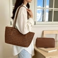 thumbnail image 5 of WEXOPE Hollow Woven Women Shoulder Tote Bag, Durable Handmade Handbag with Inner Pouch, Spacious Underarm Purse Suitable for Daily Commute, Beach and Travel,Brown, 5 of 6