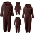 thumbnail image 3 of Matching Christmas Pajamas Home Wear Hoodid Pajamas Long Sleeve Zip Up Union Suits Fleece Festival Party Sleepwear Brown(Dad) XL, 3 of 7